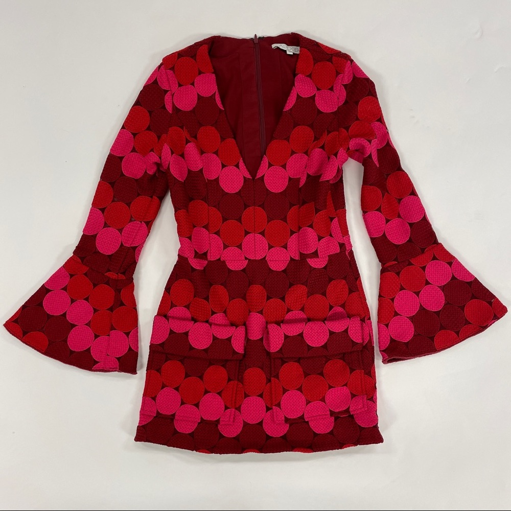 Alexis Annnelise Large Dot Print Bell Sleeve Embroidered Mini